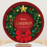 Lofaris Green Leaves Round Navy Red Merry Christmas Backdrop